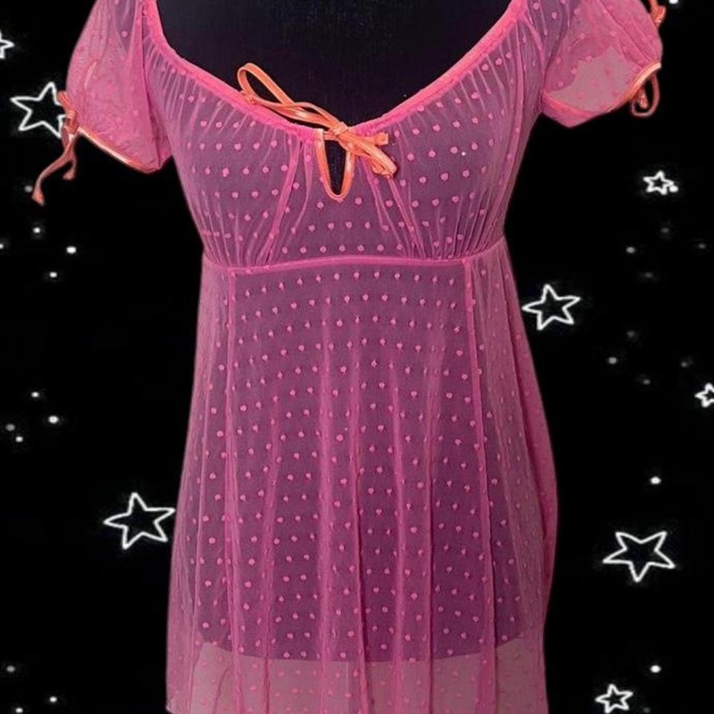 2006 Pink/orange Sexy Little Thing Victoria's Secret mesh babydoll slip lingerie